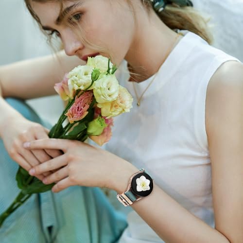 DaQin Flower Engraved Band Compatible with Samsung Galaxy Watch 7 Band/FE 6 5 4 40mm 44mm,Galaxy Active 2, 20mm Watch Band Soft Silicone Replacement Strap with Decorative Charms Accessories Women - Image 2