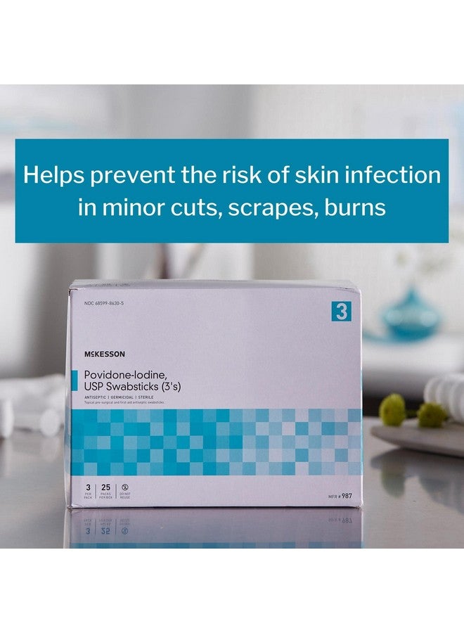 McKesson Povidone Iodine 10% Swabs Stick [75 Sticks], Sterile Swabsticks, Topical Pre-Surgical and First Aid, 3 Per Pack, 25 Packs - Image 2