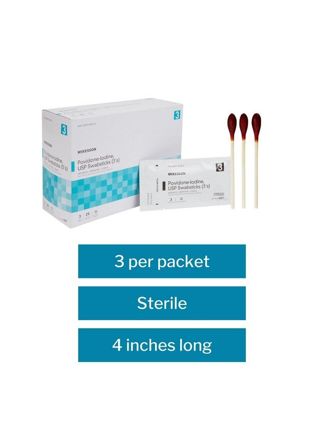 McKesson Povidone Iodine 10% Swabs Stick [75 Sticks], Sterile Swabsticks, Topical Pre-Surgical and First Aid, 3 Per Pack, 25 Packs - Image 4