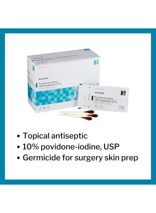 McKesson Povidone Iodine 10% Swabs Stick [75 Sticks], Sterile Swabsticks, Topical Pre-Surgical and First Aid, 3 Per Pack, 25 Packs - Image 3