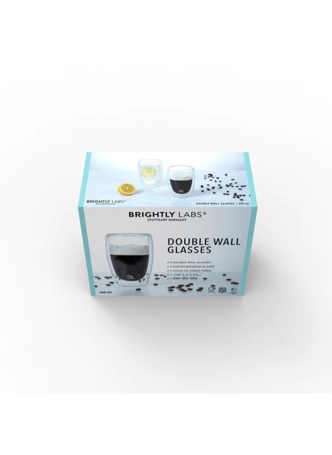 BRIGHTLY LABS - Exquisite Double Wall Glasses, Set of 2, 450 ml Capacity - Ideal for Both Hot and Cold Beverages, Perfect for Enjoying at Home or in the Office. - Image 1