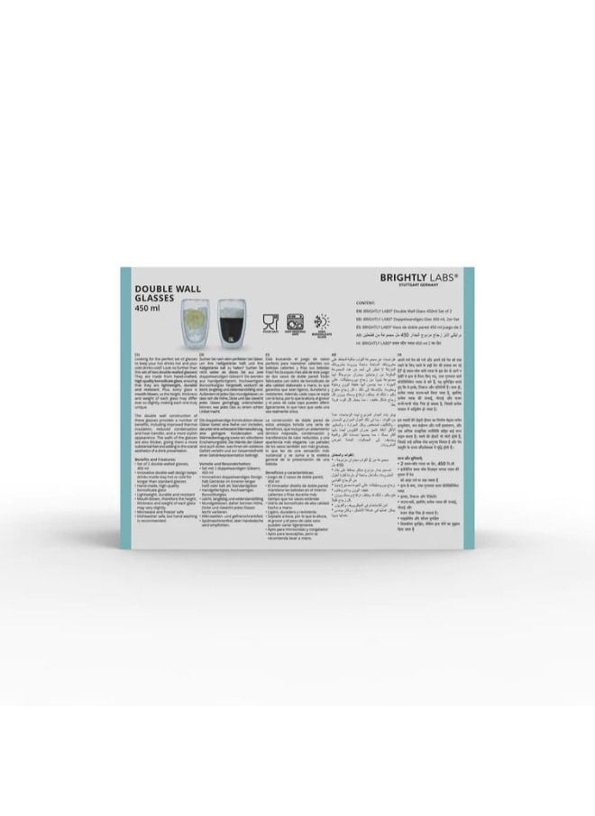 BRIGHTLY LABS - Exquisite Double Wall Glasses, Set of 2, 450 ml Capacity - Ideal for Both Hot and Cold Beverages, Perfect for Enjoying at Home or in the Office. - Image 1