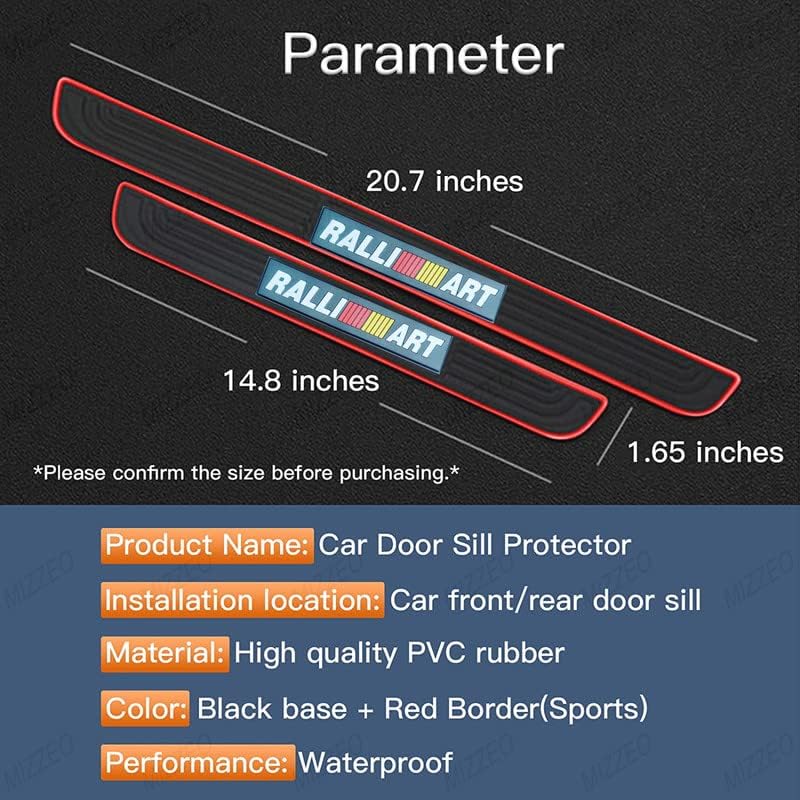 MIZZEO Door Sill Plate Protectors/Guards Sill Scuff Cover Panel Step Protector Ralli Art Pattern (Black & Red, Pack of 4) Compatible with Chevrolet Spark (Type-I) 2007-2013 - Image 2