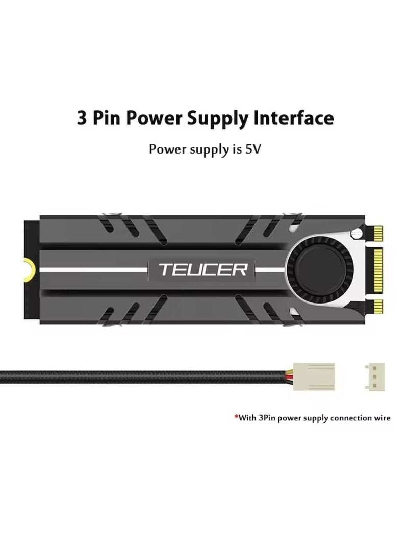 TEUCER M.2 NVME SSD Cooler with Cooling Fan and Cooling Pad, M.2 2280 Heatsink - Image 2