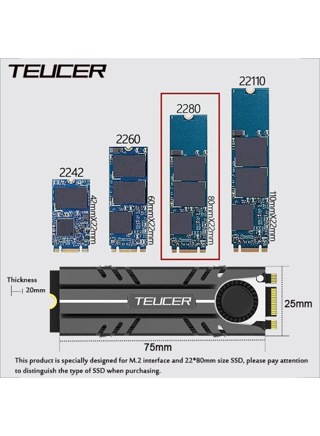 TEUCER M.2 NVME SSD Cooler with Cooling Fan and Cooling Pad, M.2 2280 Heatsink - Image 3
