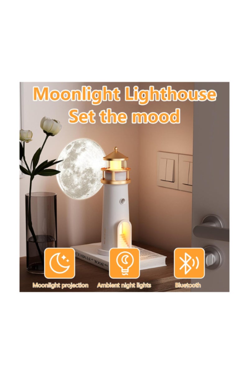 Lighthouse Moon Lamp Projector with Remote, Bluetooth Speaker, & Timer for Bedroom & Living Room - Image 1