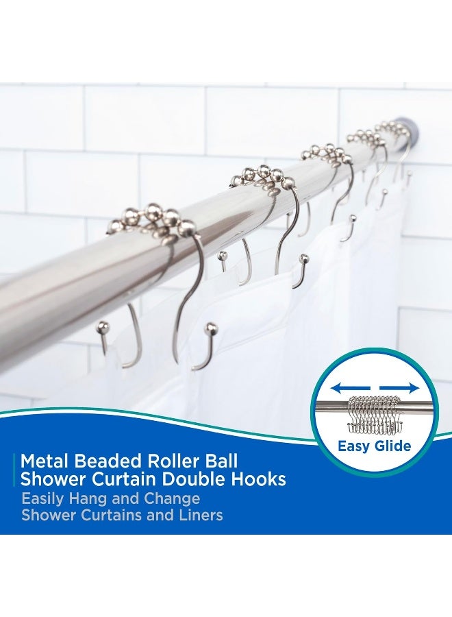 Kenney KN67120 RustResistant Gliding Metal Beaded Shower Curtain Rings with Double Hanging Hooks for Shower Curtain and Standard Shower Curtain Rod Bathroom Use Easy to Install 12Pack Nickel - Image 2