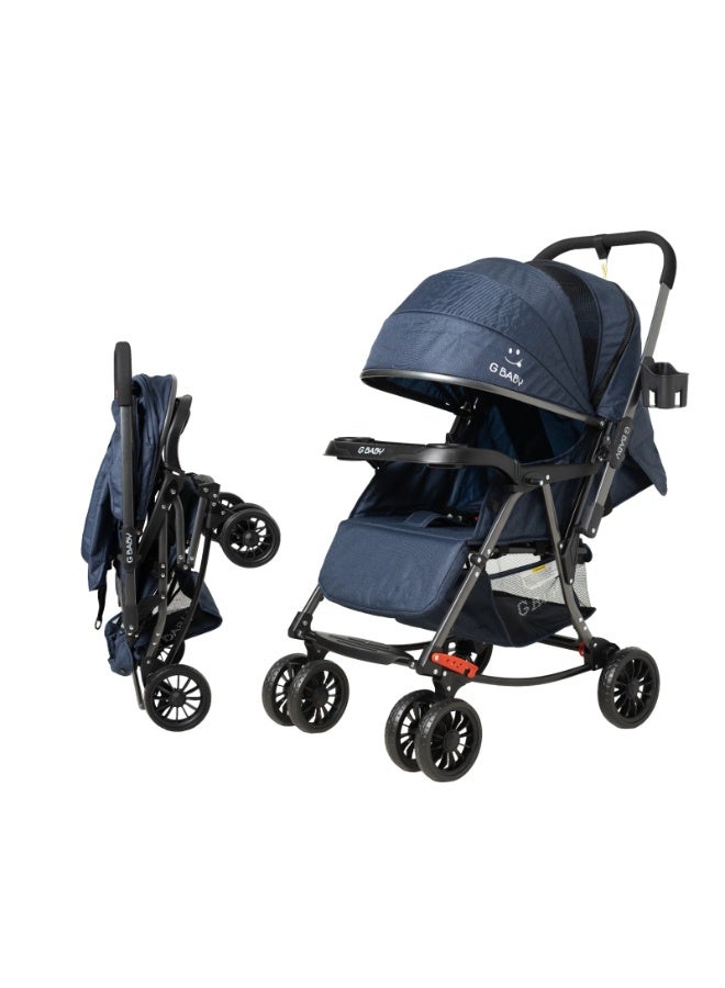 GBaby G Baby Lightweight Compact Travel Stroller with Reversible Handle and Foldable Design - Dark Blue - Image 3