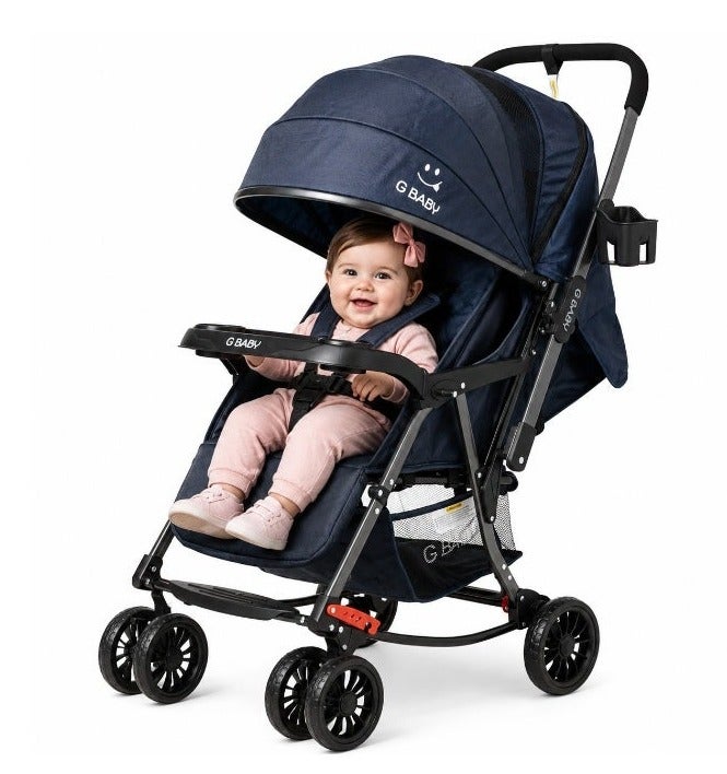 GBaby G Baby Lightweight Compact Travel Stroller with Reversible Handle and Foldable Design - Dark Blue - Image 1