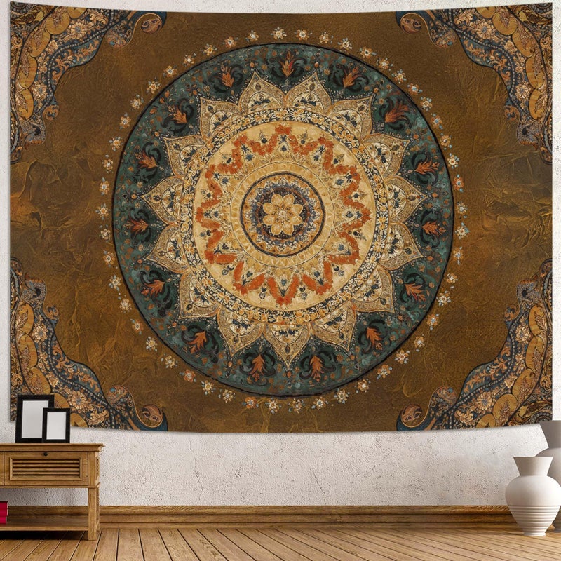 Accnicc Boho Mandala Tapestry Wall Hanging Hippie Bohemian Floral Medallion Indian Tapestry Aesthetic Large Vintage Brown Yellow Meditation Tapestries for Bedroom Living Room Dorm Decor 80 x 60 Inch - Image 5