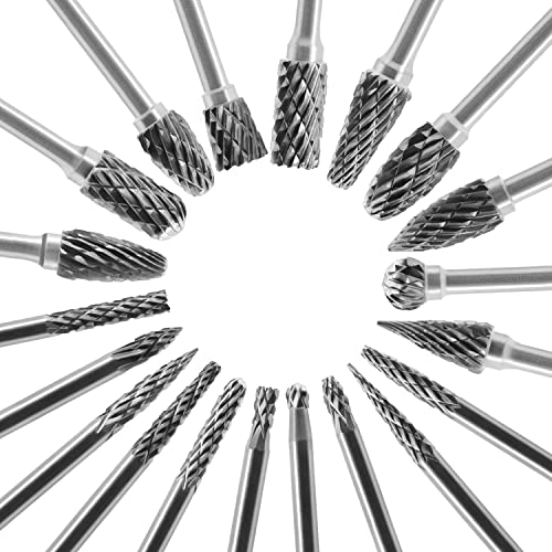 Pilim Tungsten Carbide Burr Set 1/8 (3 mm) Shank, Die Grinder Bits, 20 PC Cutting Burr Bits for Dremel, Double Cut Rotary Burr Set for Metall Carving, Engraving, Drilling, Polishing - Image 1