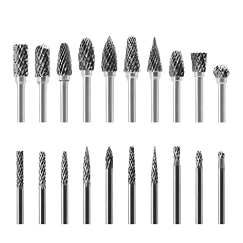 Pilim Tungsten Carbide Burr Set 1/8 (3 mm) Shank, Die Grinder Bits, 20 PC Cutting Burr Bits for Dremel, Double Cut Rotary Burr Set for Metall Carving, Engraving, Drilling, Polishing - Image 4