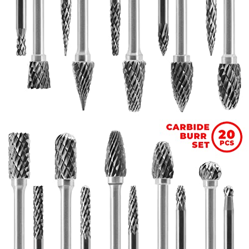 Pilim Tungsten Carbide Burr Set 1/8 (3 mm) Shank, Die Grinder Bits, 20 PC Cutting Burr Bits for Dremel, Double Cut Rotary Burr Set for Metall Carving, Engraving, Drilling, Polishing - Image 5