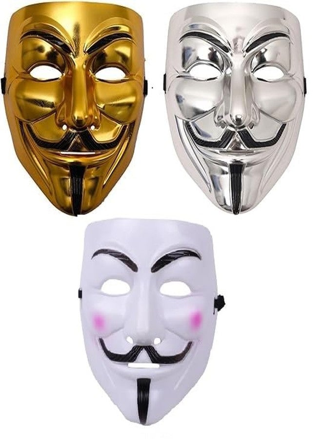 FAVELA Anonymous Face Mask - Hacker Face Mask for Boys | V for Vendetta Face | Guy Fawkes Mask | White Face Mask | Cosplay Mask | Birthday Mask for boys | Happier Mask (3-Vendetta-G/S/RG) - Image 1