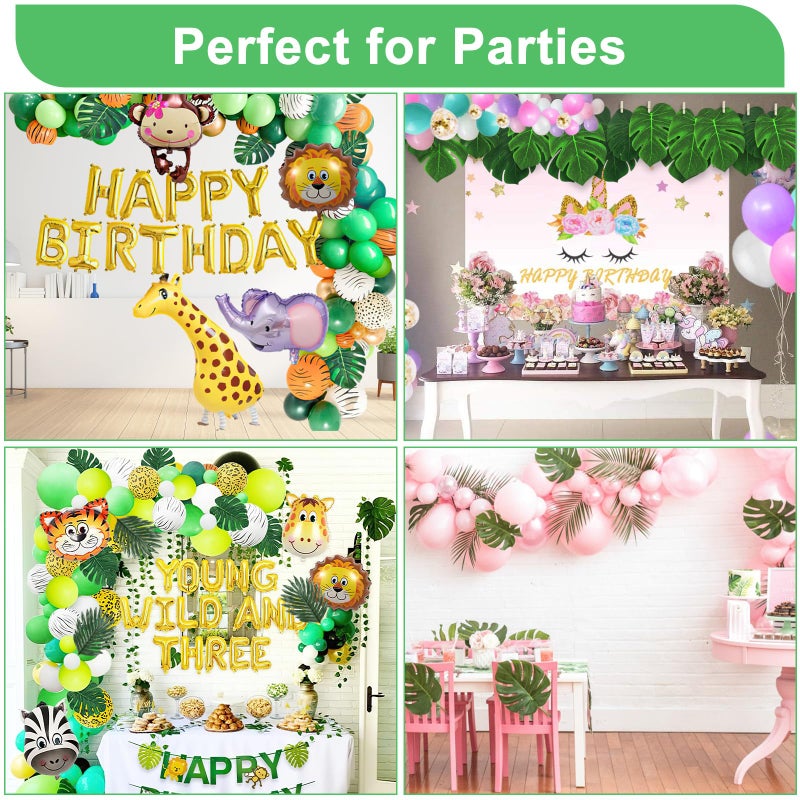 Ledoira 84 Pieces 8 Kinds Artificial Tropical Palm Leaves Safari Jungle Leaves with Stems Leaf Decorations for Hawaiian Luau Party Beach Baby Shower Birthday Theme Table Wedding Decorations - Image 4