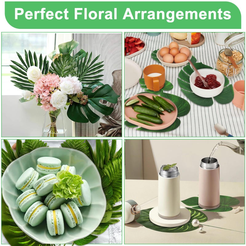 Ledoira 84 Pieces 8 Kinds Artificial Tropical Palm Leaves Safari Jungle Leaves with Stems Leaf Decorations for Hawaiian Luau Party Beach Baby Shower Birthday Theme Table Wedding Decorations - Image 3