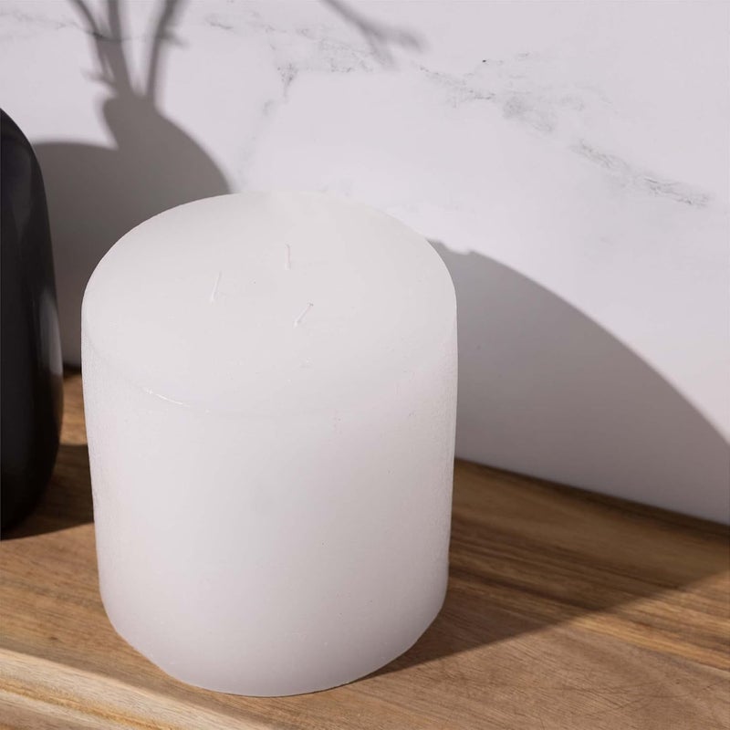 bask Large Mottled Pillar Candles - Unscented - 6-Inch Diameter for Extra-Wide Holders - 3-Wick Candles for Home and Events - White - Image 5