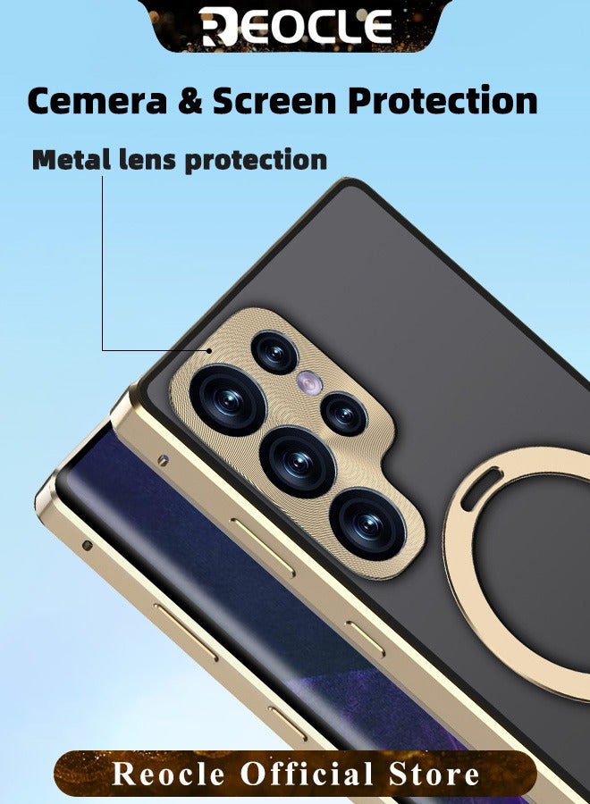 REOCLE Magnetic Phone Case Phone Cover Double-Sided Protection Metal Frame Phone Case with Invisible Magsafe Bracket for Samsung S23 S22 Ultra - Image 3