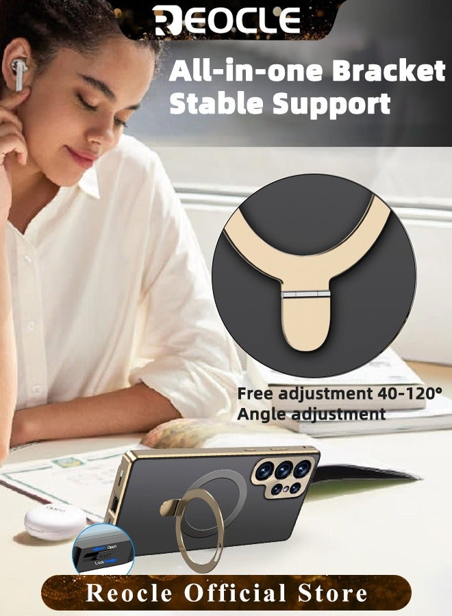 REOCLE Magnetic Phone Case Phone Cover Double-Sided Protection Metal Frame Phone Case with Invisible Magsafe Bracket for Samsung S23 S22 Ultra - Image 4