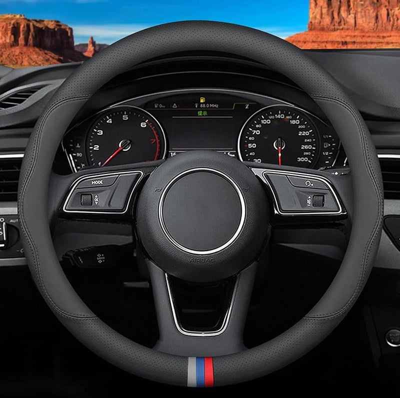 Deer Route Custom-Fit for BMW Steering Wheel Cover, Premium Leather Car Steering Wheel Cover with Logo, Non-Slip, Breathable, for B-MW Accessories (D-Style,for BMW) - Image 1