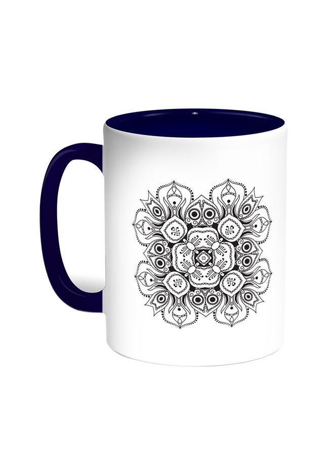 Decorative Drawings - Rose Printed Coffee Mug Blue/White 11ounce