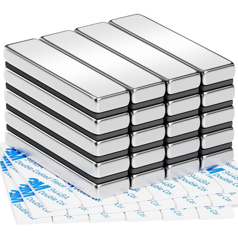 JUNARTER 12 Pack Neodymium Bar Magnets Heavy Duty, Powerful Permanent Rare Earth Magnets with Double-Sided Adhesive, Super Strong Magnet Bar for Kitchen, Fridge, DIY, Craft, Garage - 40x10x5mm - Image 1
