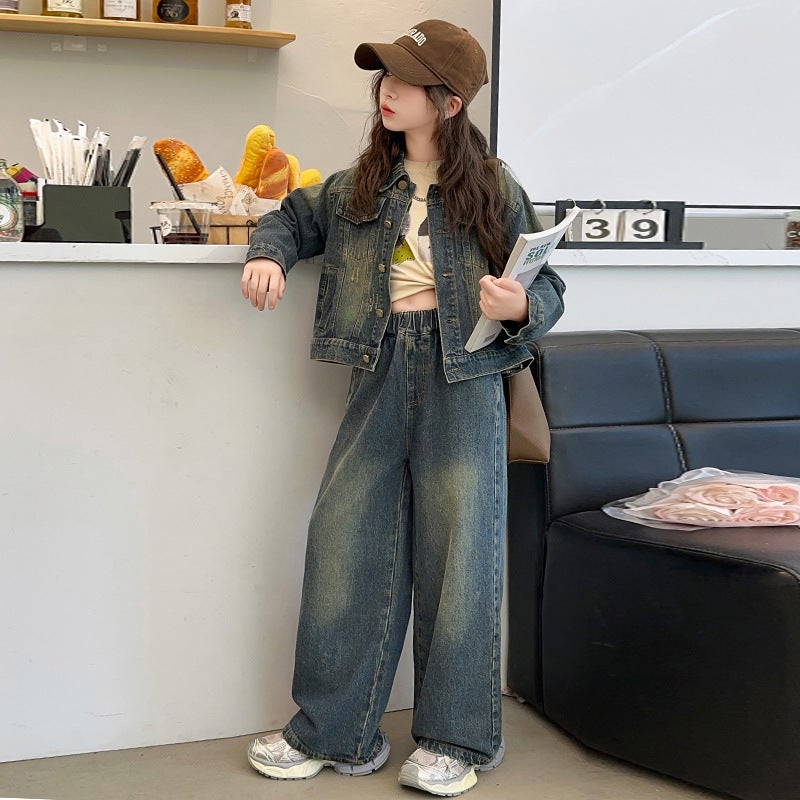 New Girls' Denim Coat New Autumn Suit Children'S Women'S Wear Girls Autumn Top - Image 3