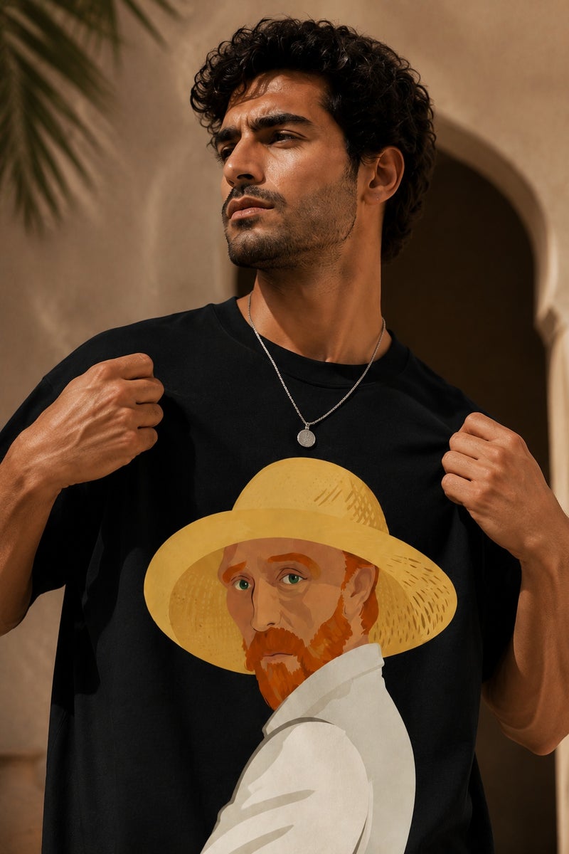Men's Black Oversized Cartoon Portrait Graphic T-Shirt Casual Short Sleeve Streetwear Tee - Image 1