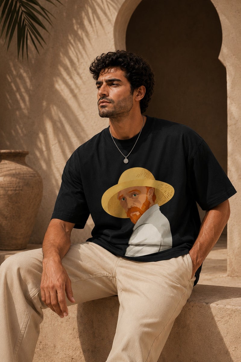 Men's Black Oversized Cartoon Portrait Graphic T-Shirt Casual Short Sleeve Streetwear Tee - Image 4