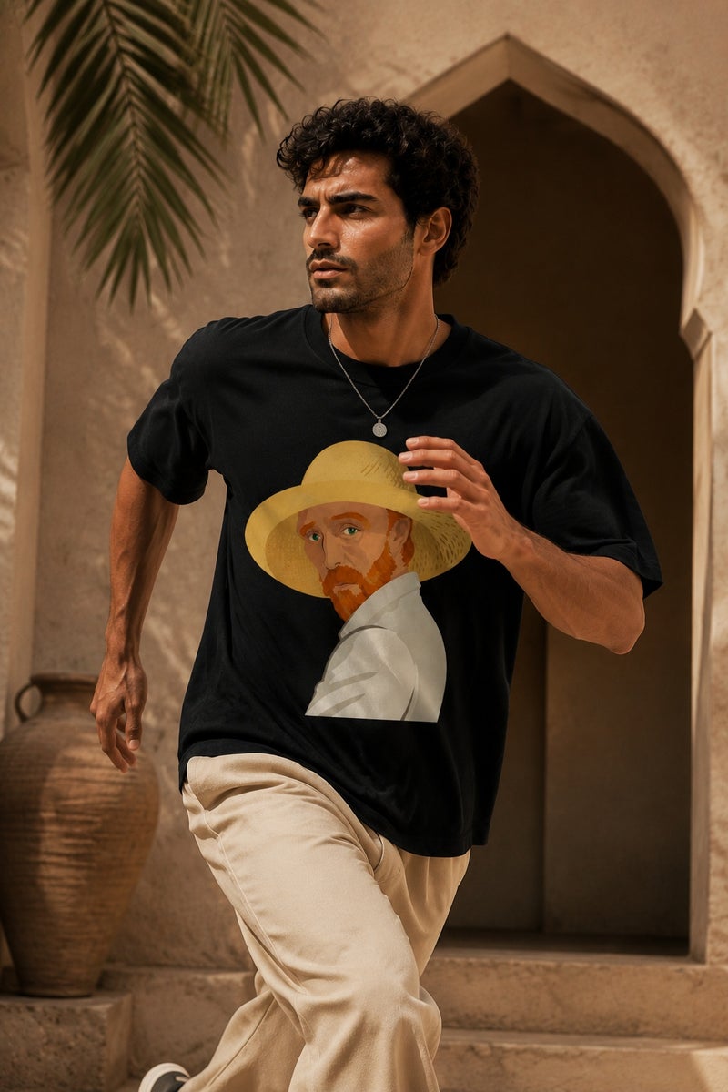 Men's Black Oversized Cartoon Portrait Graphic T-Shirt Casual Short Sleeve Streetwear Tee - Image 3