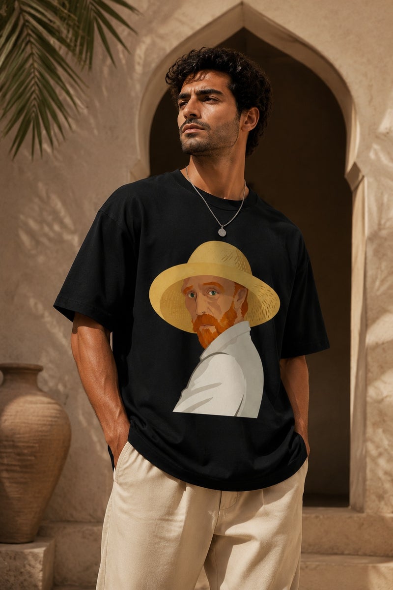 Men's Black Oversized Cartoon Portrait Graphic T-Shirt Casual Short Sleeve Streetwear Tee - Image 5