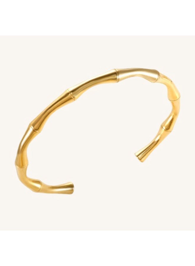 PALMONAS Gold Bamboo Cuff Bracelet for Women - Waterproof & Anti-Tarnish - Image 1