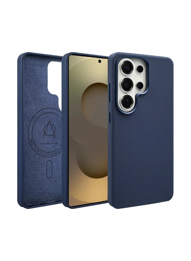 A-Case Caspian Vegan Leather Case for Samsung Galaxy S26 Ultra Slim Lightweight Protective Cover Soft Leather Texture Protective Phone Case – Blue - Image 1