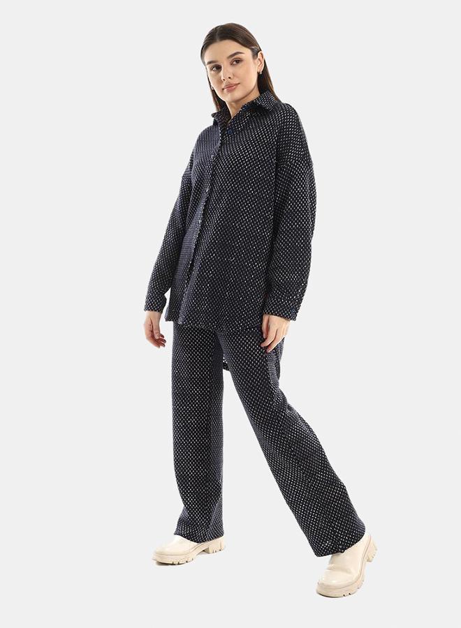 kady Jamila Women Set Of Cotton Buttoned Shirt & Elastic Pants ,Navy-XXL - Image 2