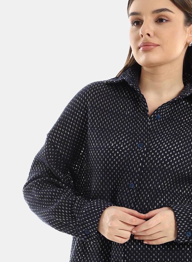 kady Jamila Women Set Of Cotton Buttoned Shirt & Elastic Pants ,Navy-XXL - Image 4