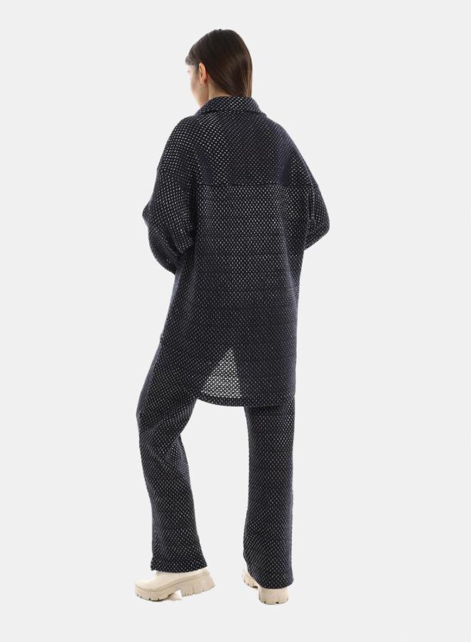 kady Jamila Women Set Of Cotton Buttoned Shirt & Elastic Pants ,Navy-XXL - Image 3