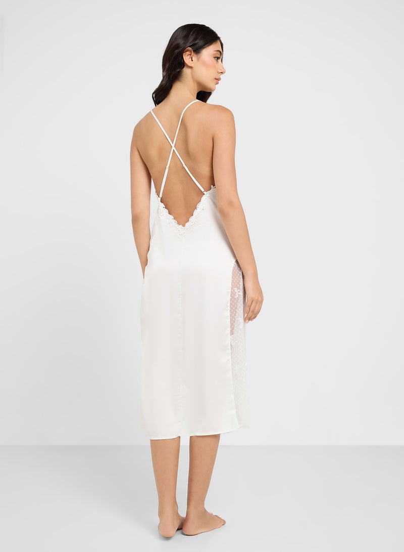 ELLA Night Slip Dress With Lace Trims  - Image 2