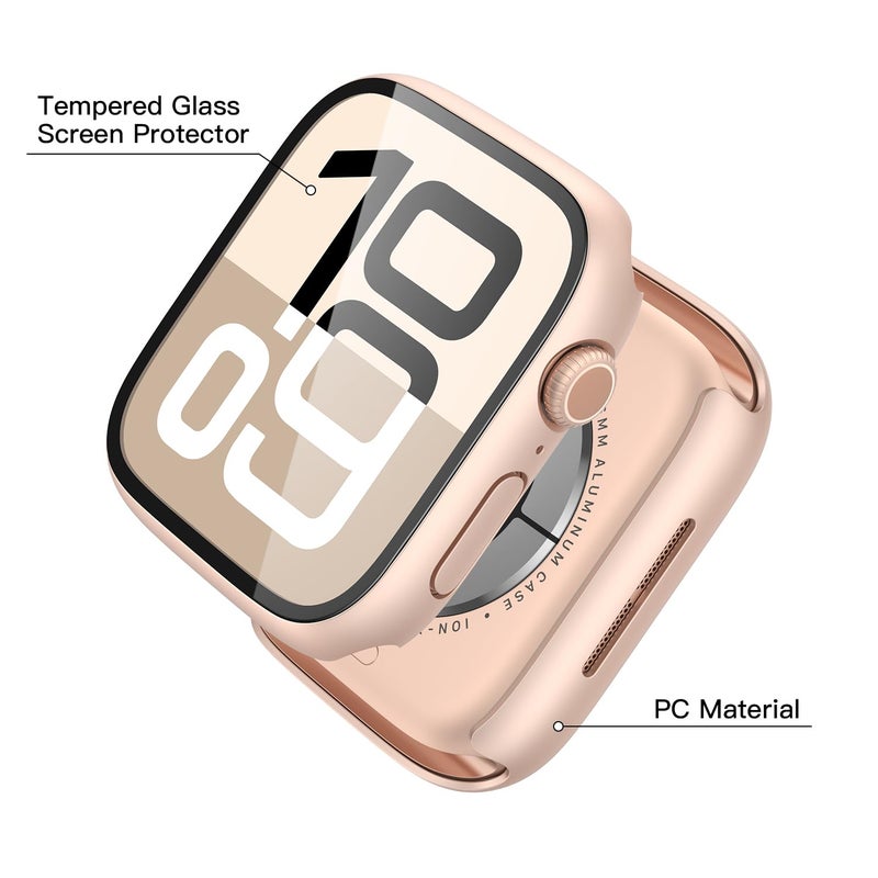 Misxi 2 Pack Tempered Glass Case Compatible for Apple Watch Series 11 (2025) Series 10 46mm, Hard PC Screen Protector Overall Protection Scratch-Resistant Cover for iWatch, 1 Rose Gold + 1 Transparent - Image 4