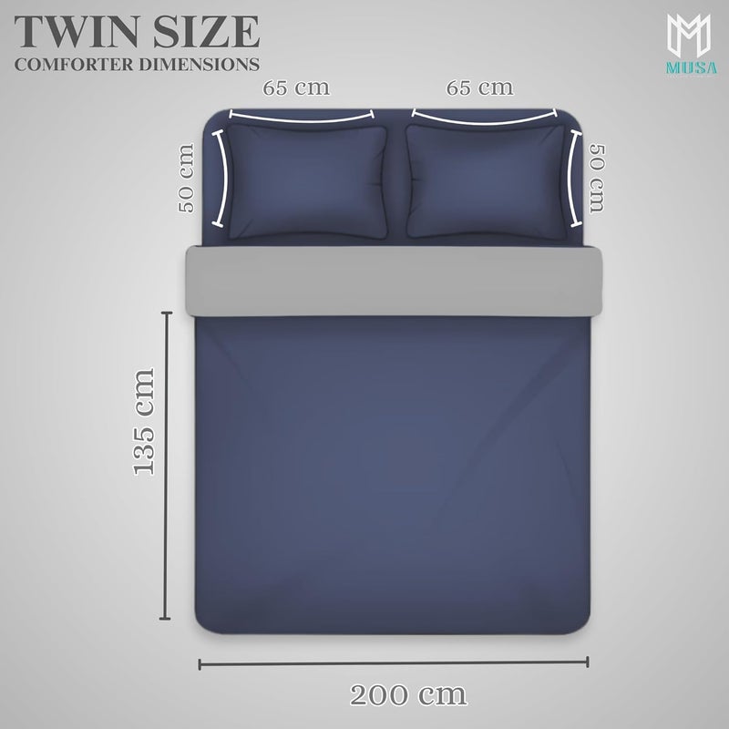 MUSA MUSA® Luxury 3-Piece Bed Comforter Set – Fade & Wrinkle Free Bedding Set | For All-Seasons with Down Alternative Fill & Includes 1 Cozy Comforter & 2 Pillow Shams (Navy/Grey, 135 x 200cm) - Image 2