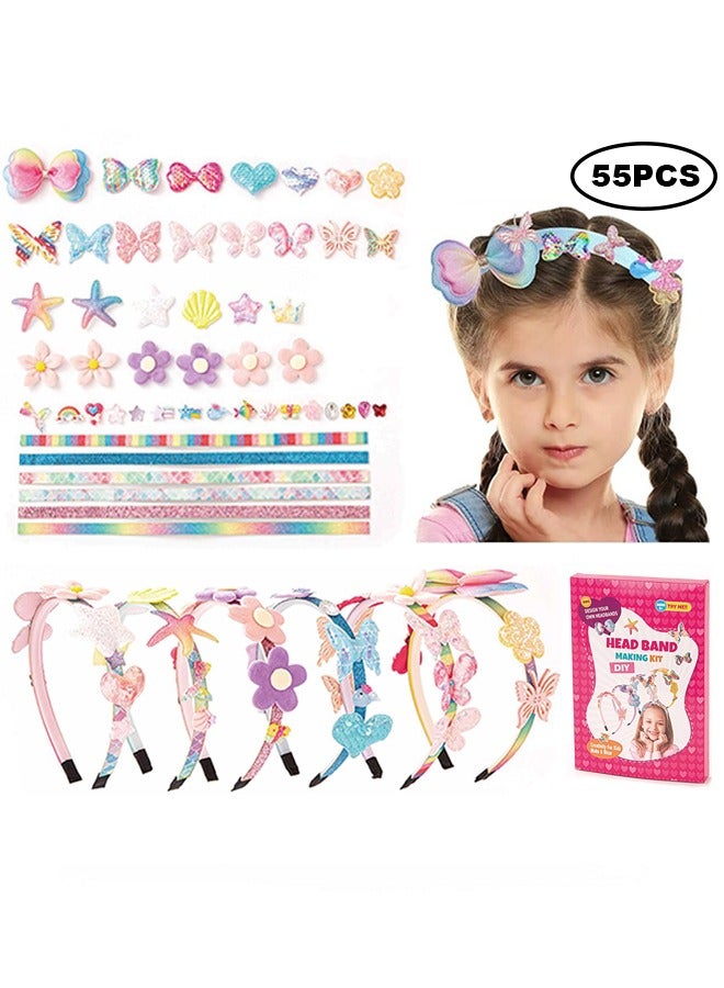 55Pcs Headband Making Kit for Girls, Desigh Your Own Headbands, DIY Headband Making Kit, Girls Hair Accessories for Kids Ages 5-12, Fashion Crafts Set for Girls - Image 1