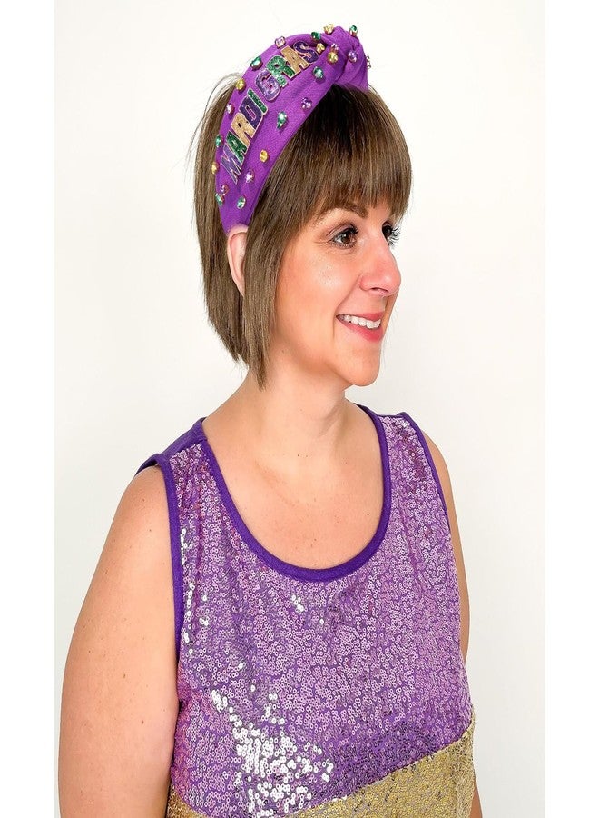 NVENF Mardi Gras Headbands for Women Crown Mask Headband Green Purple Yellow Rhinestone Jeweled Knotted Headband Mardi Gras Accessories Carnival Oufits Party Favors Gift (MARDI GRAS A - Purple) - Image 2