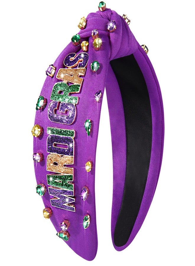 NVENF Mardi Gras Headbands for Women Crown Mask Headband Green Purple Yellow Rhinestone Jeweled Knotted Headband Mardi Gras Accessories Carnival Oufits Party Favors Gift (MARDI GRAS A - Purple) - Image 1