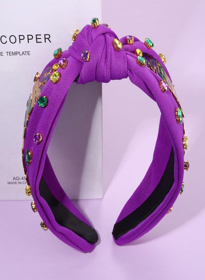 NVENF Mardi Gras Headbands for Women Crown Mask Headband Green Purple Yellow Rhinestone Jeweled Knotted Headband Mardi Gras Accessories Carnival Oufits Party Favors Gift (MARDI GRAS A - Purple) - Image 5