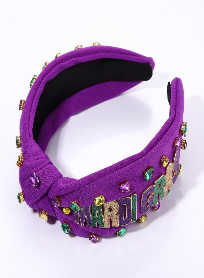 NVENF Mardi Gras Headbands for Women Crown Mask Headband Green Purple Yellow Rhinestone Jeweled Knotted Headband Mardi Gras Accessories Carnival Oufits Party Favors Gift (MARDI GRAS A - Purple) - Image 4