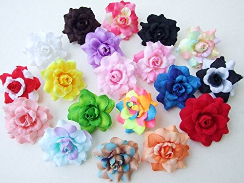 50 pcs Assorted Roses Silk Flower Head 10 Colors Size 175 Artificial Flowers Heads Fabric Floral Supplies Wholesale Lot for Wedding Flowers Accessories Make Bridal Hair Clips Headbands Dress