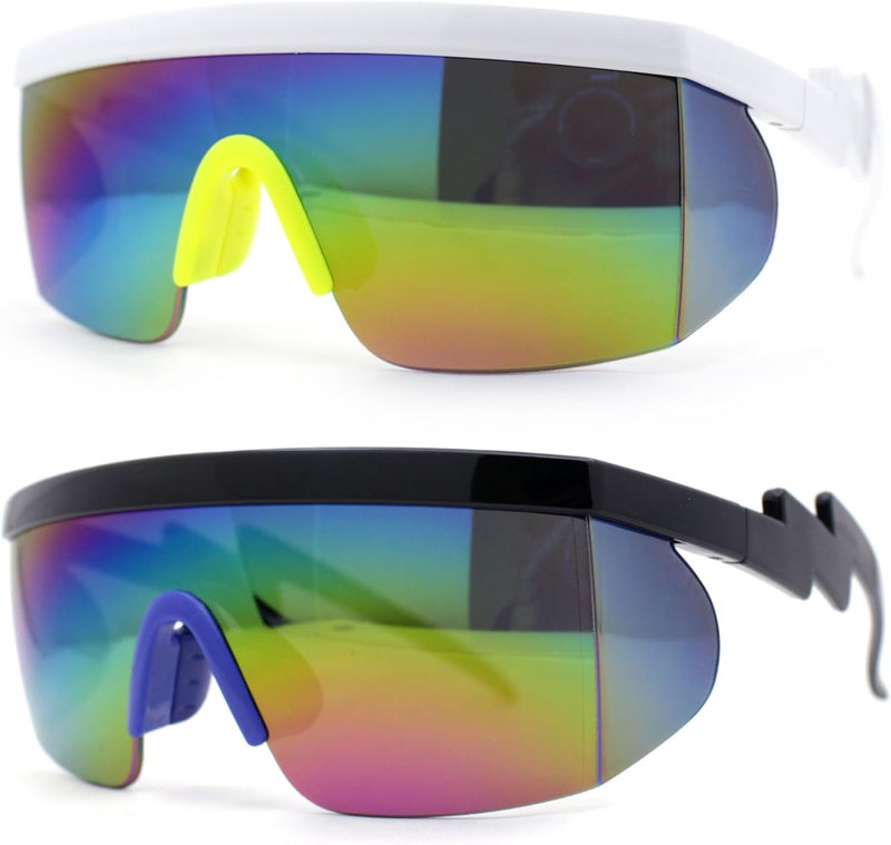 SA106 Flat Top Crooked Bolt Arm Goggle Style Color Mirror Shield 80s Sunglasses - Image 1