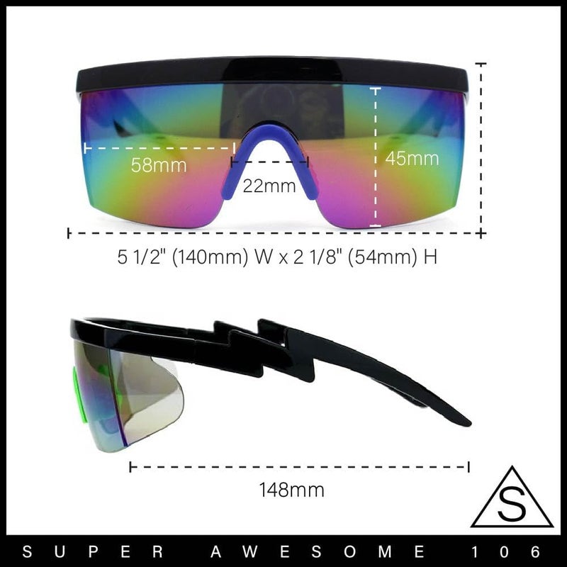 SA106 Flat Top Crooked Bolt Arm Goggle Style Color Mirror Shield 80s Sunglasses - Image 2
