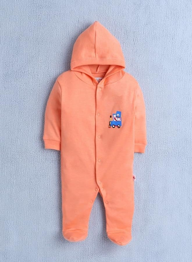 BUMZEE Orange & Cream Baby Boys Full Sleeves Sleepsuit with Hood Pack of 2 Age - New Born (Peb10017A-org) - Image 4