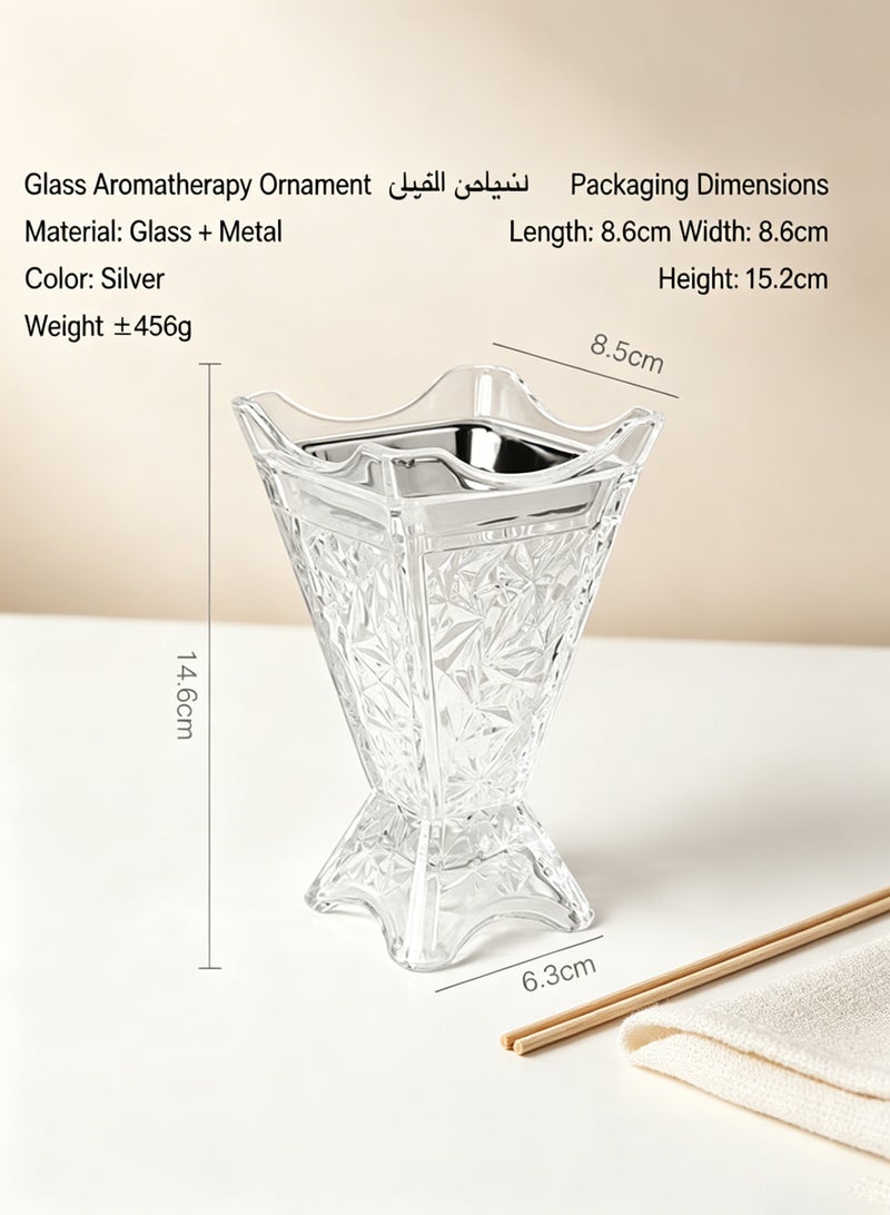 Monda Modern Silver Leaf Glass Incense Burner & Candle Holder – Minimalist Geometric Bakhoor Oud Holder for Home Decor, Wedding & Gift Use - Image 3
