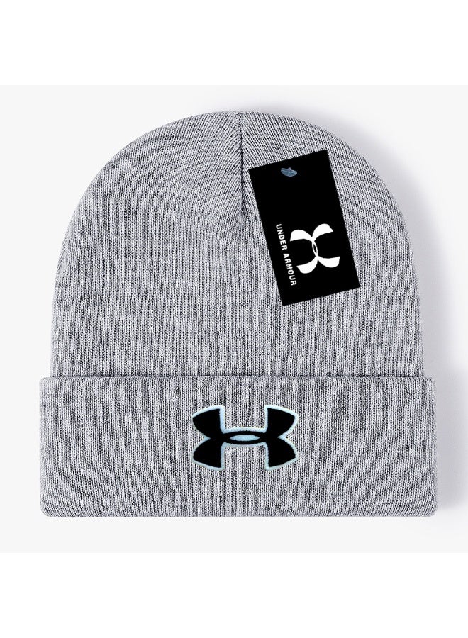 Under Armour Heather Gray Ribbed Knit Beanie (Black & Blue Logo)